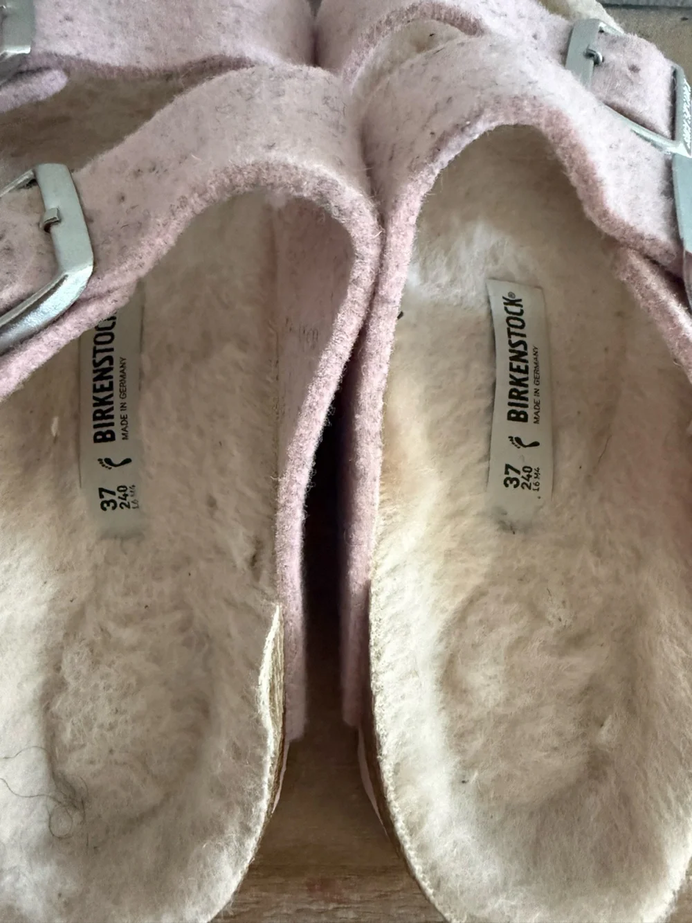 Birkenstock Pink Shearling Two-Strap Sandals